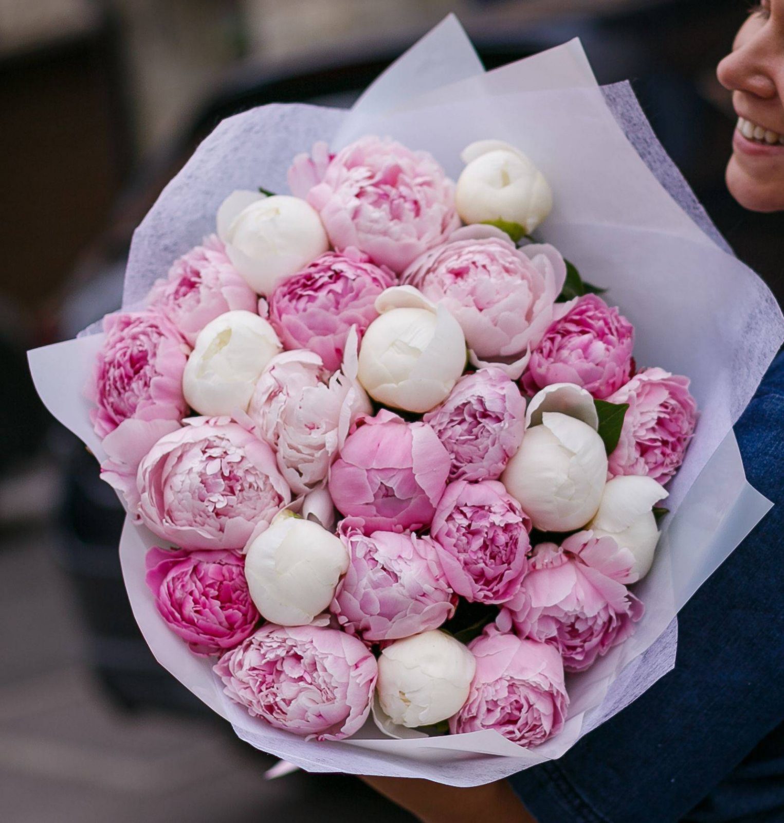 25 Бело-Розовых Пионов